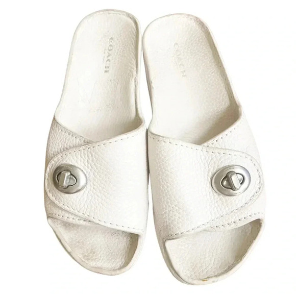 Coach Turnlock Shower Slide Platform Sandals White 7B - Picture 5 of 14